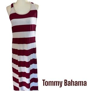 Tommy Bahama MaroonWhite Striped Maxi Dress Razor back Small Tall